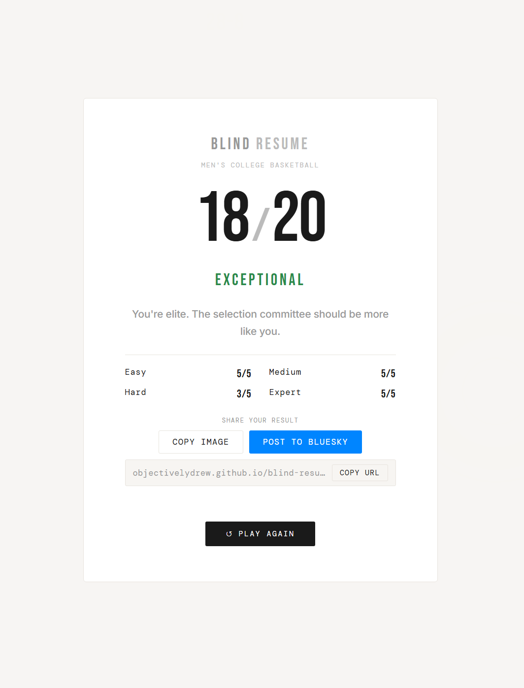 Blind Resume Game